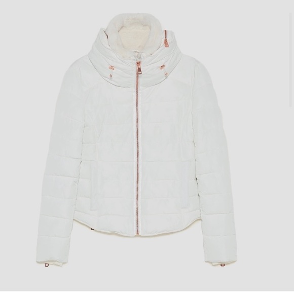 NWT Zara WHITE puffer parka jacket fur blogger aritzia wilfred duvet cloud puff - Picture 8 of 8